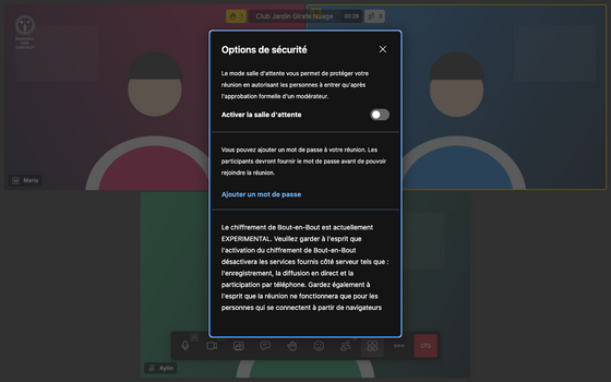 Options de sécurité