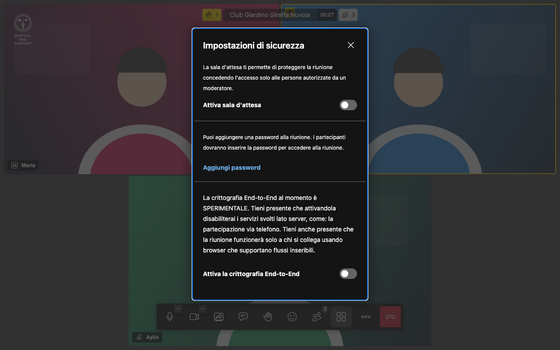 Impostazioni di sicurezza