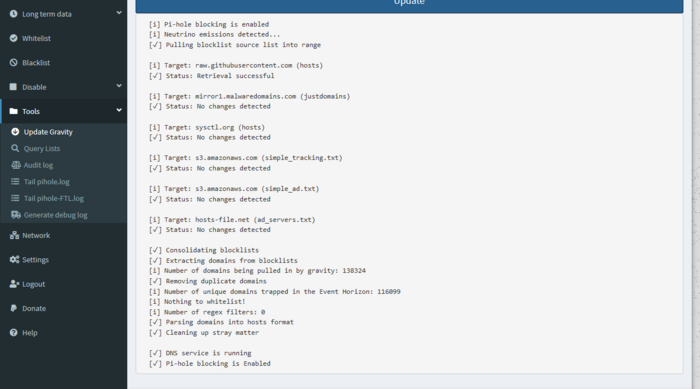 Bild : Bildschirmhardcopy Pi-Hole Updateliste Bild : Bildschirmhardcopy Pi-Hole Updateliste